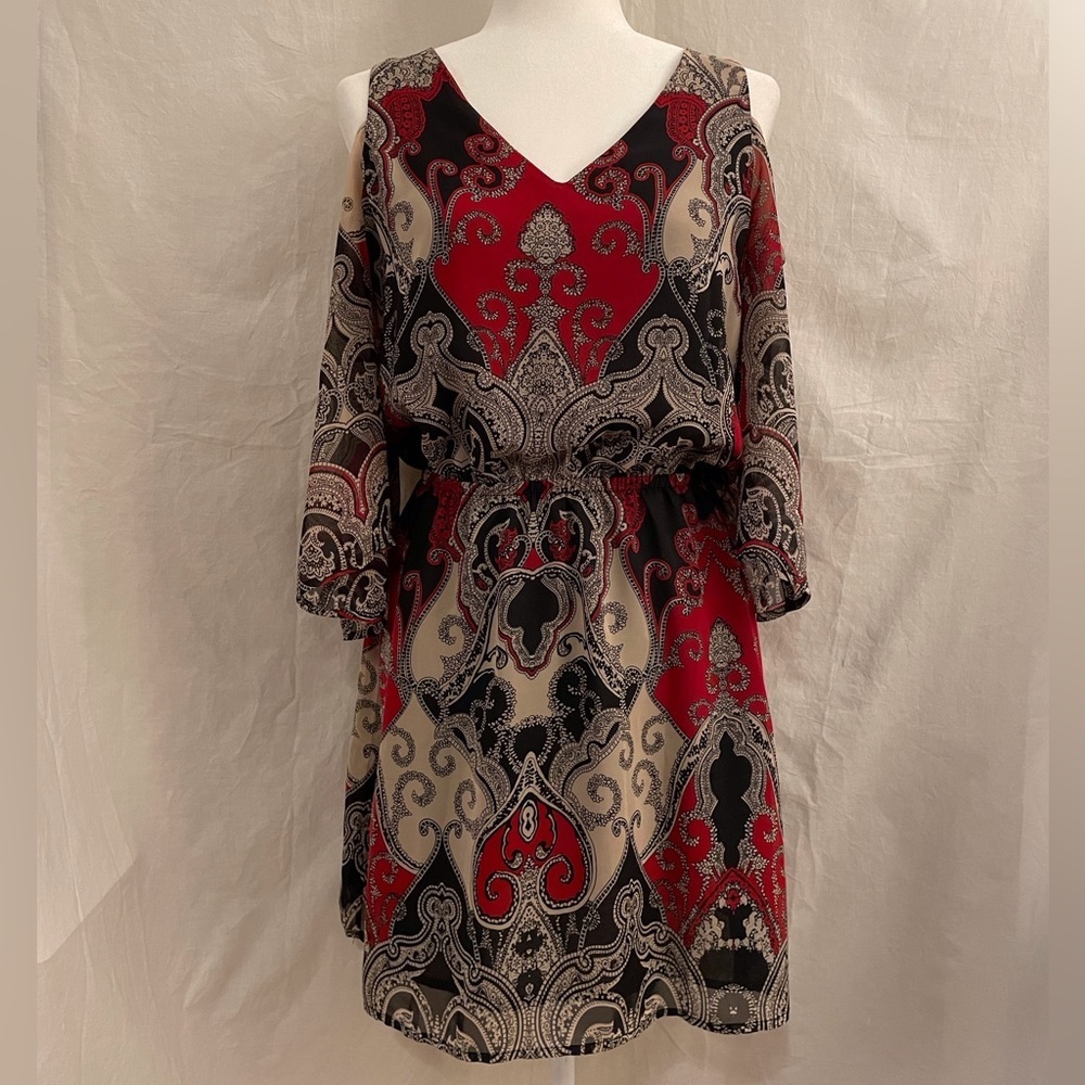 Venus Cold Shoulder 3/4 Bell Sleeves Paisley Dress Size Small